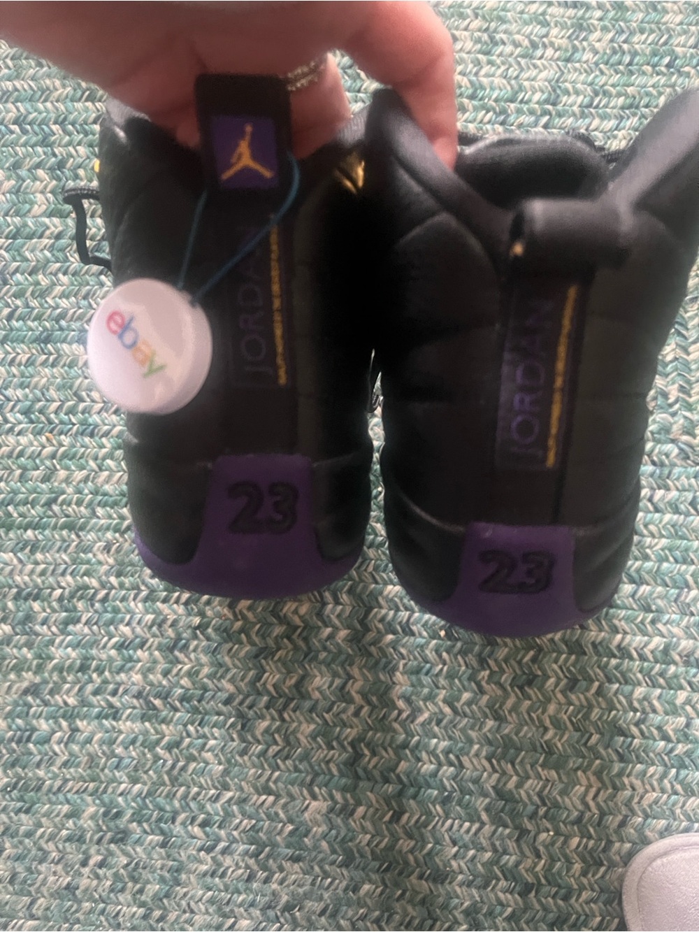 Nike Jordan’s Black & Purple High-Top Basketball Sneakers with Gold Accents - Picture 4 of 4